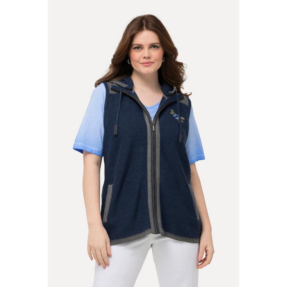 Ulla Popken Strickweste abnehmbare Kapuze florale Stickereien  