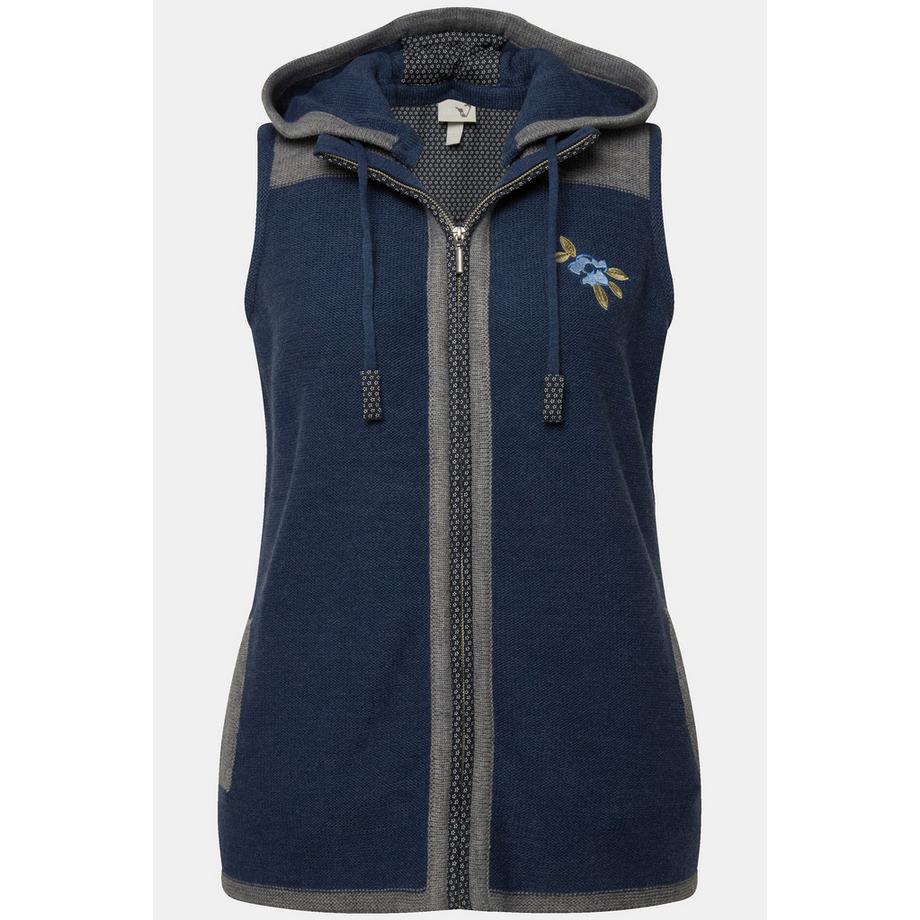 Ulla Popken Strickweste abnehmbare Kapuze florale Stickereien  
