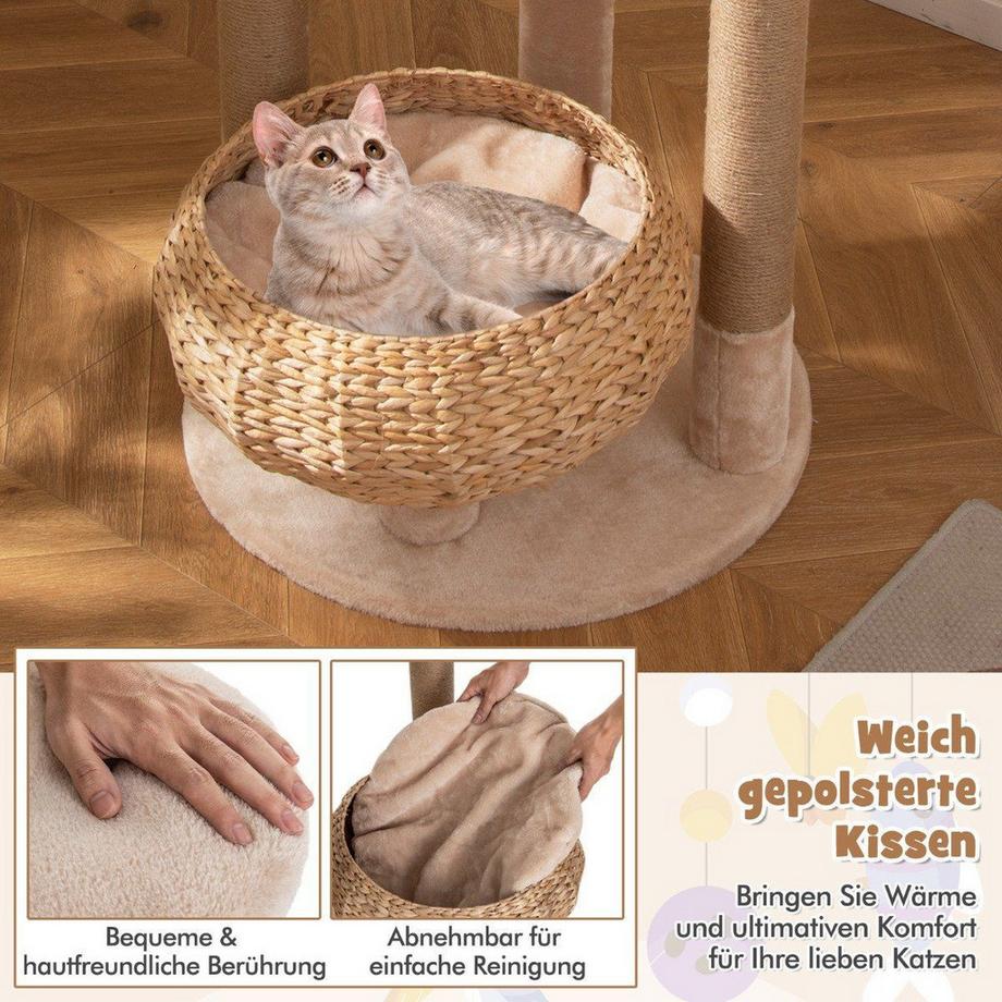 B2X  Arbre à chat avec perchoir et panier à quenouilles, arbre à chat à 6 niveaux, arbre à chat de 64 po 