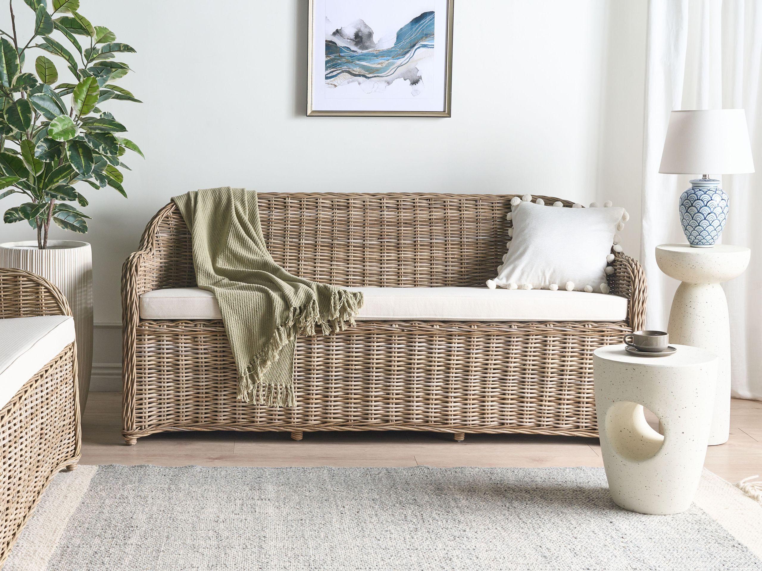 Beliani Panca da giardino con cuscino en Rattan Boho SUSUA  