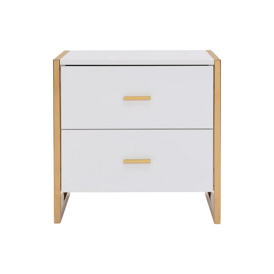 PASCAL MORABITO Nachttisch mit 2 Schubladen - MDF - Weiß lackiert & Goldfarben - OMBRELIA von Pascal Morabito  