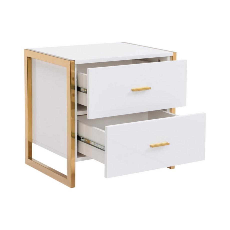 PASCAL MORABITO Nachttisch mit 2 Schubladen - MDF - Weiß lackiert & Goldfarben - OMBRELIA von Pascal Morabito  