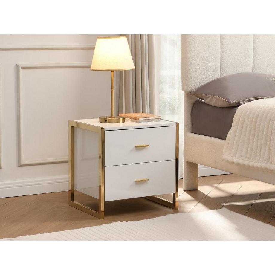 PASCAL MORABITO Nachttisch mit 2 Schubladen - MDF - Weiß lackiert & Goldfarben - OMBRELIA von Pascal Morabito  