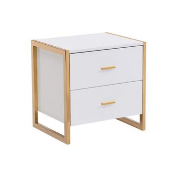 Table de chevet 2 tiroirs - MDF - Blanc laqué et doré - OMBRELIA de Pascal Morabito
