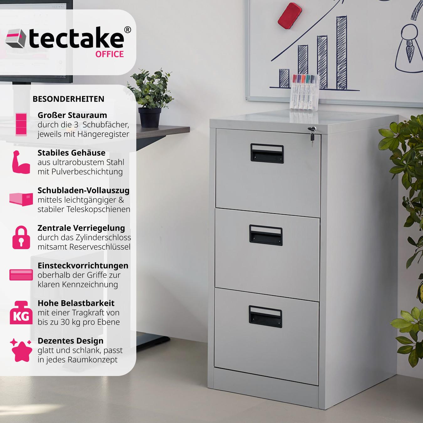 Tectake Armoire métallique de classement avec 3 tiroirs 62,4x46x102,8cm  