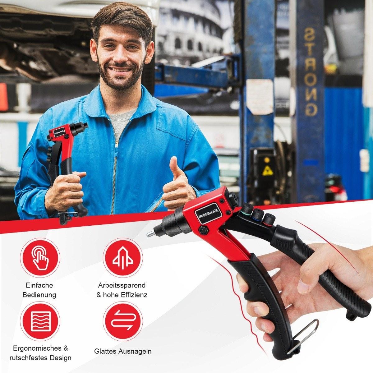 Northix Riveteuse manuelle Pistolet à rivets manuel robuste avec 200 rivets Kit d'outils de rivetage avec mallette de transport  