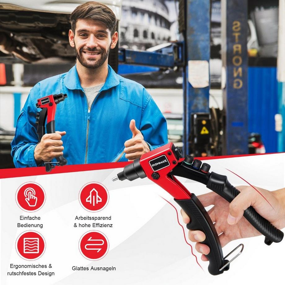 Northix Handnietzange Schwere Manuelle Nietpistole mit 200 Nieten Nietwerkzeugkit mit Tragetasche  