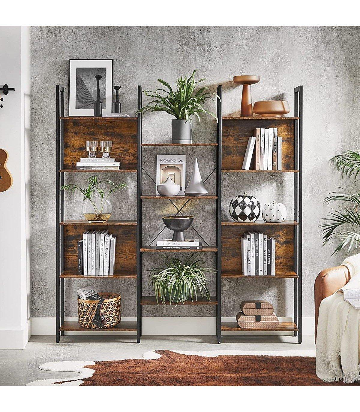 Calicosy Bücherregal mit Stahlrahmen im Industriestil, 5 Regale  