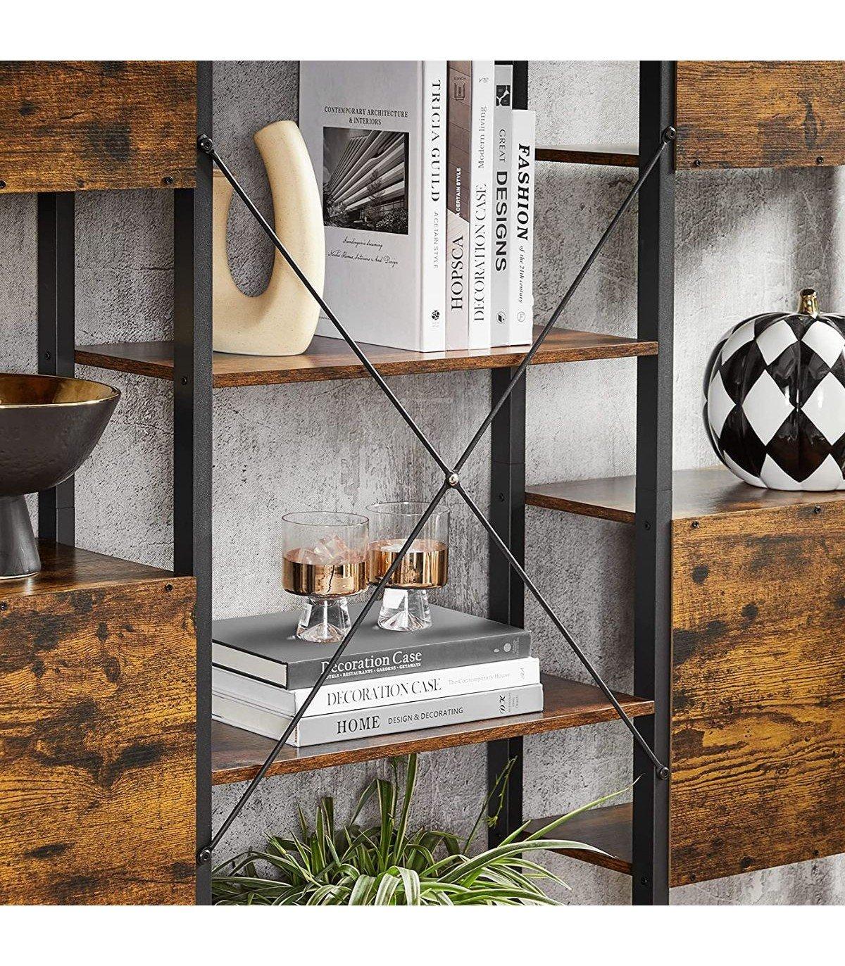 Calicosy Bücherregal mit Stahlrahmen im Industriestil, 5 Regale  