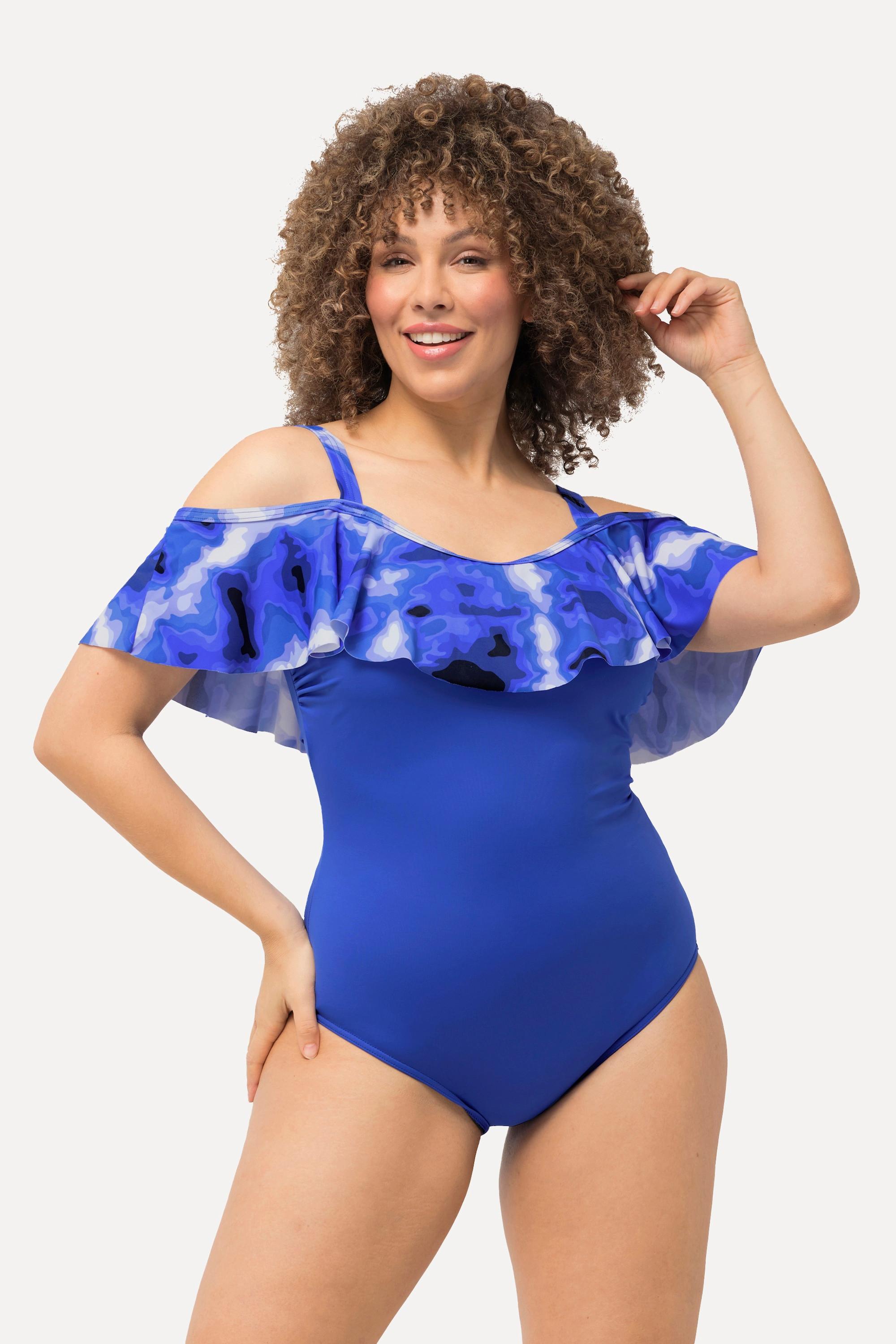 Ulla Popken  Maillot de bain avec bonnets souples, volant et imprimé Batik 