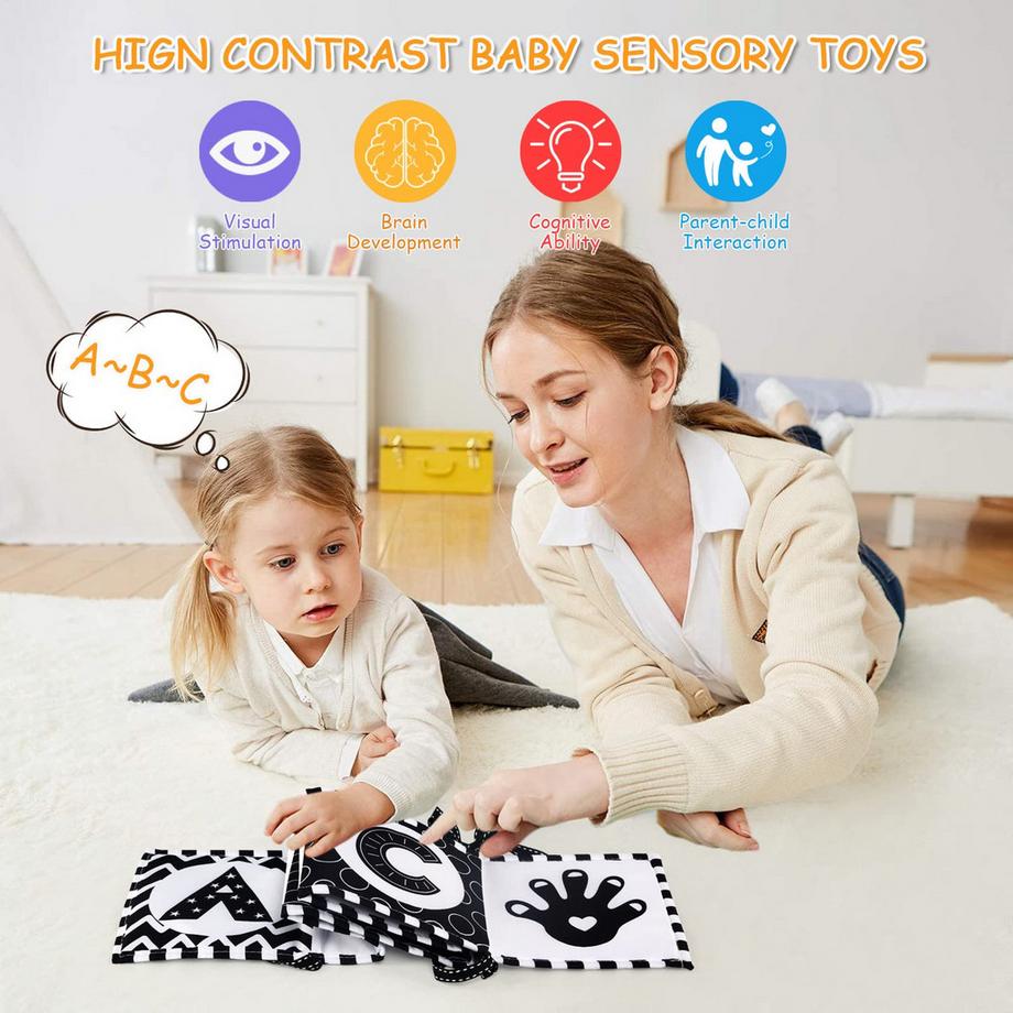 Activity-board  Baby-Spielzeugbuch, Kontrastkarten-Babybuch, Baby-Stoffbuch, Baby-Fühlbuch, Doppelseitiges weiches Stoffbuch mit Spiegel 