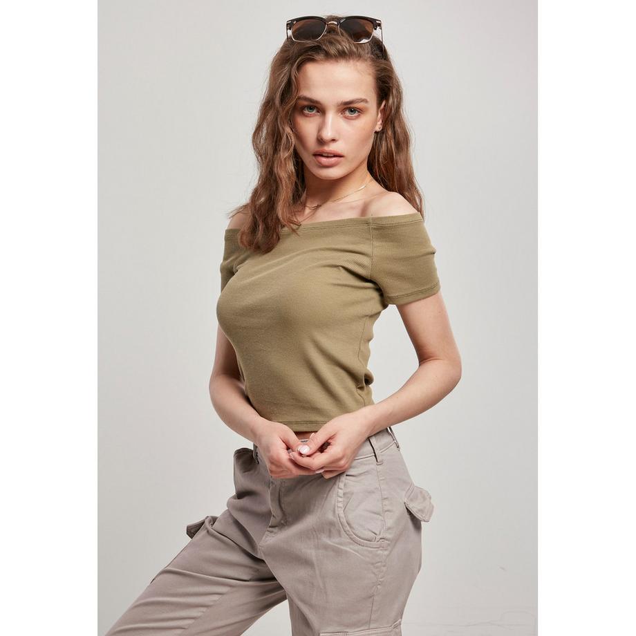 URBAN CLASSICS Geripptes Off Shoulder T-Shirt  