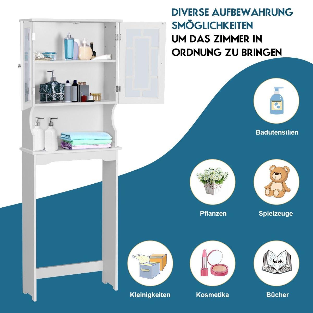 Northio Toilettenschrank Badezimmer Regal Toilettenregal Waschmaschinenschrank mit 3 Regalen Weiß 60 x 22 x 170,5 cm  