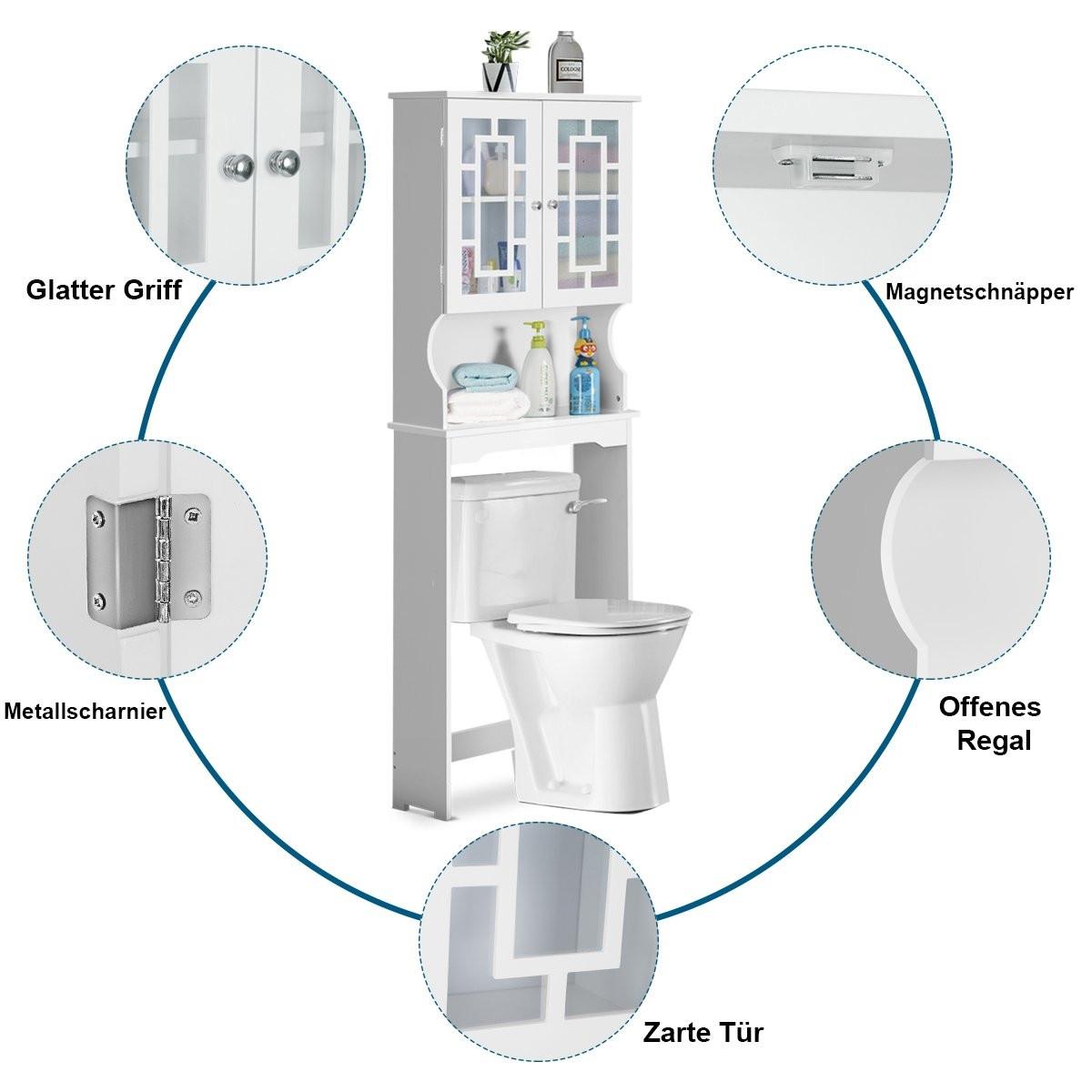 Northio Toilettenschrank Badezimmer Regal Toilettenregal Waschmaschinenschrank mit 3 Regalen Weiß 60 x 22 x 170,5 cm  