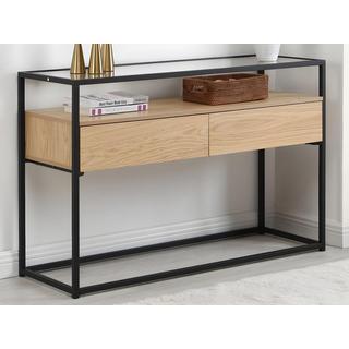 Vente-unique Console avec 2 tiroirs en MDF, verre trempé et métal - Naturel clair - CAMATA  