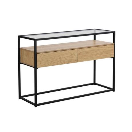 Vente-unique Console avec 2 tiroirs en MDF, verre trempé et métal - Naturel clair - CAMATA  