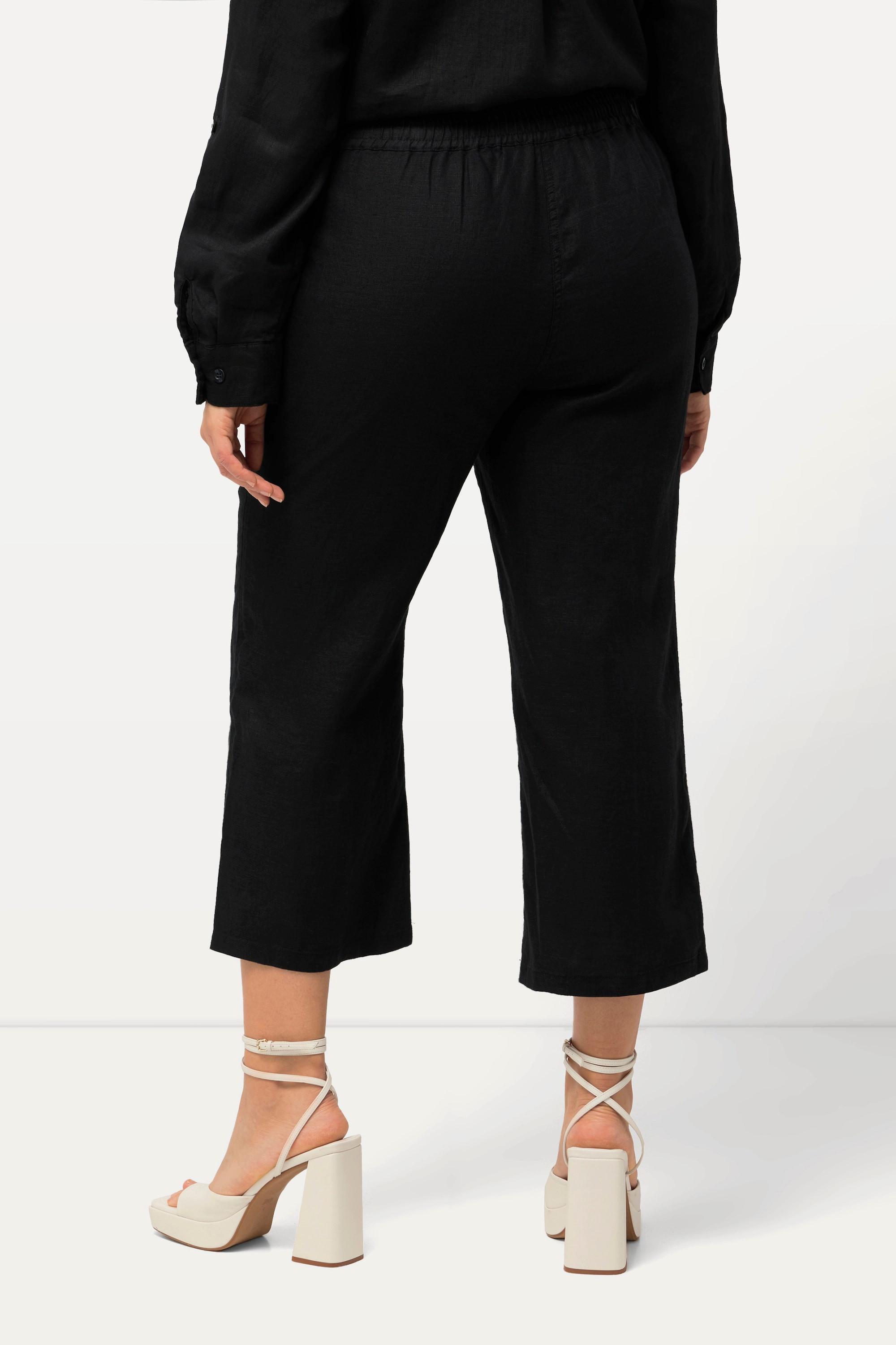 Ulla Popken  Pantalon en lin 7/8 à taille élastique. Naturellement respirant 