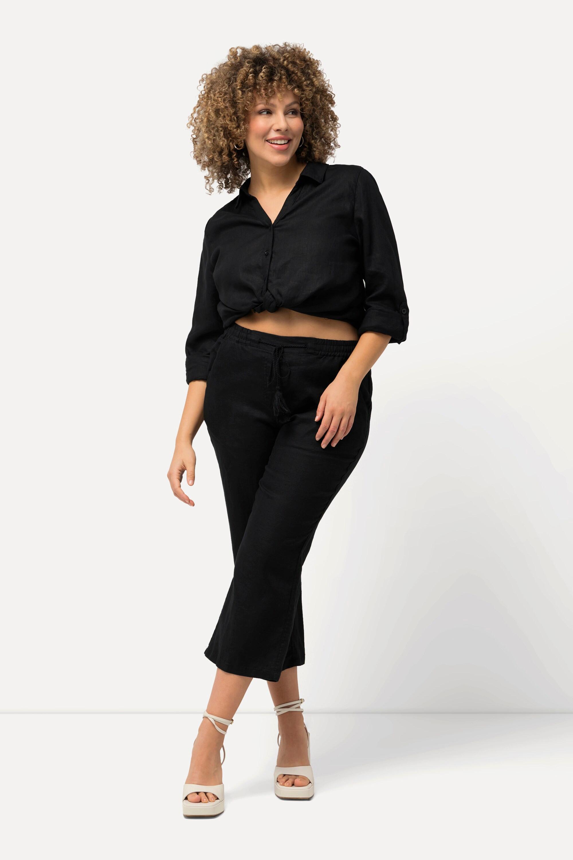 Ulla Popken  Pantalon en lin 7/8 à taille élastique. Naturellement respirant 