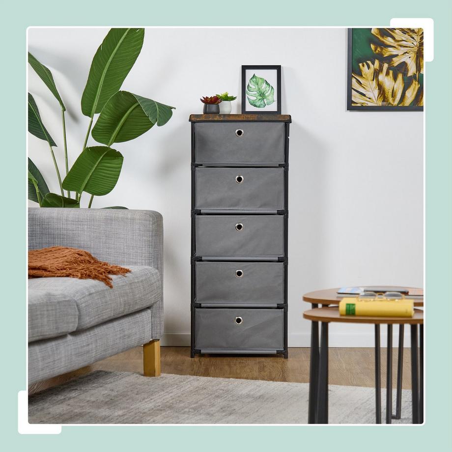 Northix Cassettiera in legno con cassetti in tessuto  