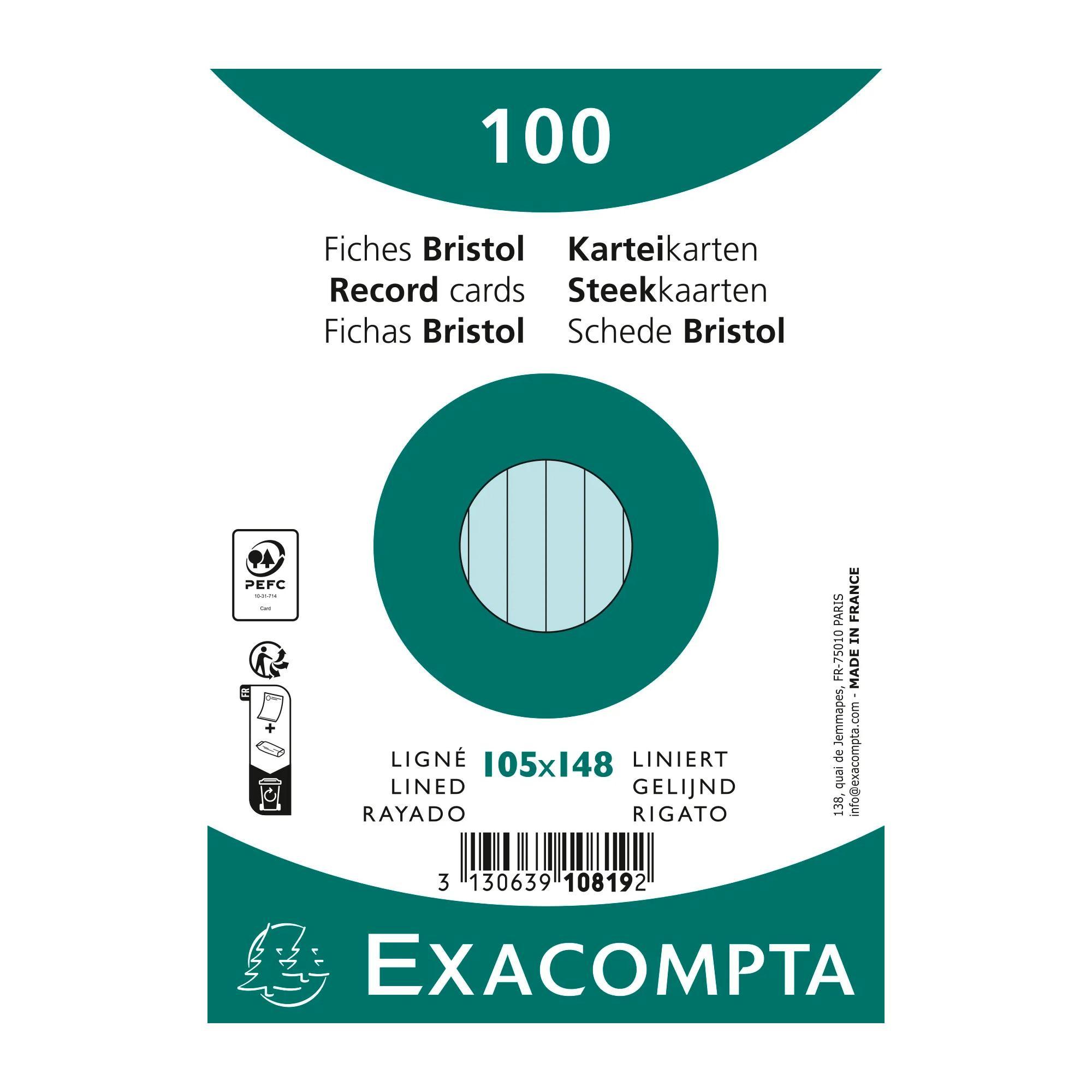 Exacompta Confezione 100 cartoncini bristol a righe non perforati 105x148mm - x 20  