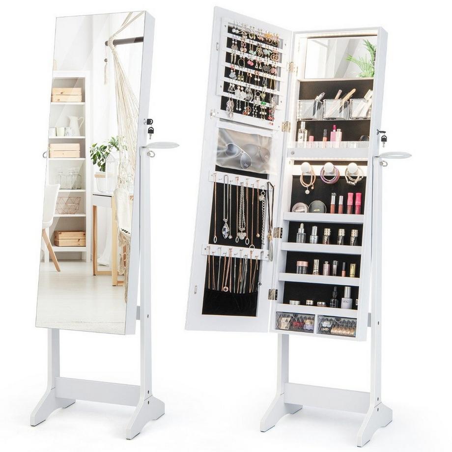 Northix Armoire à bijoux LED avec miroir pleine longueur et miroir de maquillage 41 x 37 x 156 cm blanc  