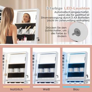 Northix LED Schmuckschrank mit Ganzkörperspiegel und Schminkspiegel 41 x 37 x 156 cm Weiß  