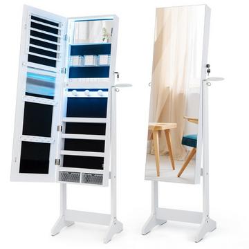 LED Schmuckschrank mit Ganzkörperspiegel und Schminkspiegel 41 x 37 x 156 cm Weiß