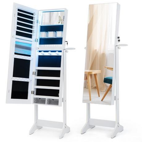 Northix LED Schmuckschrank mit Ganzkörperspiegel und Schminkspiegel 41 x 37 x 156 cm Weiß  