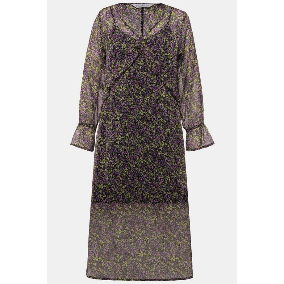 Studio Untold Maxikleid A-Line Chiffon Minimal Blumen V-Ausschnitt Langarm  