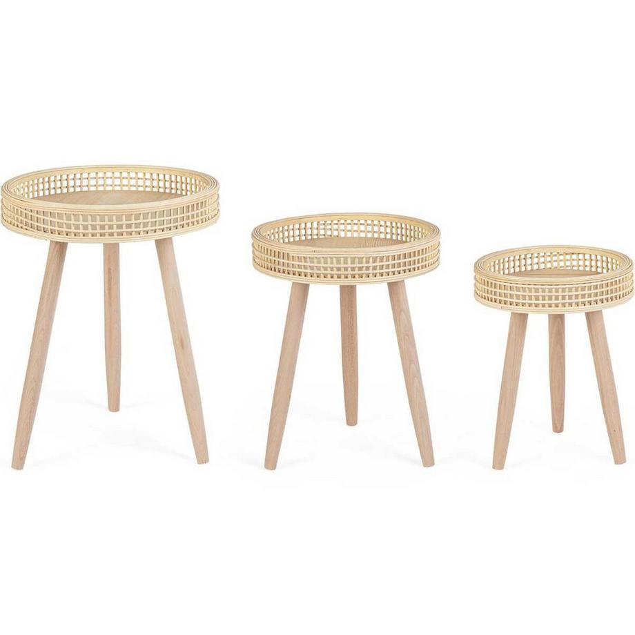 mutoni Table basse Almas ronde nature (lot de 3)  