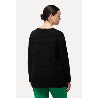 Ulla Popken  Jacquard-Pullover, Zebramuster, U-Boot-Ausschnitt, Langarm 