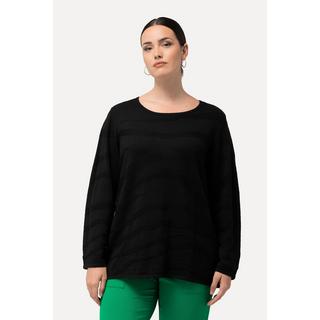 Ulla Popken  Jacquard-Pullover, Zebramuster, U-Boot-Ausschnitt, Langarm 