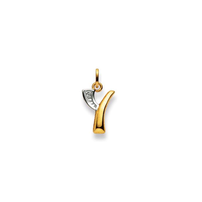 MUAU Schmuck  Pendentif lettre Y bicolore or jaune/blanc 750 diamant 0.01.00ct. 21x12mm 