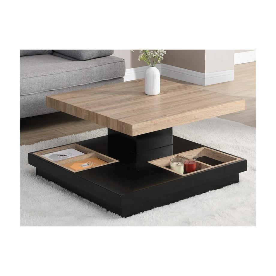 Vente-unique Table basse - Plateau pivotant - MDF laqué noir et naturel - FAUSTO  