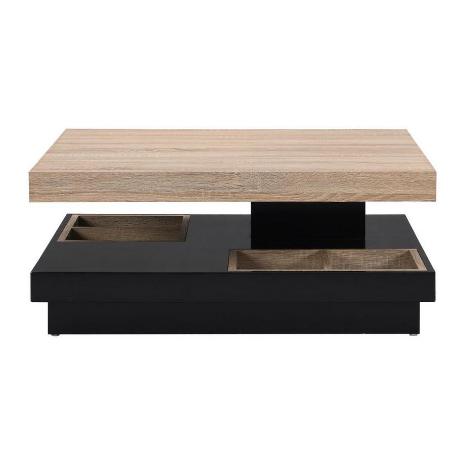 Vente-unique Table basse - Plateau pivotant - MDF laqué noir et naturel - FAUSTO  