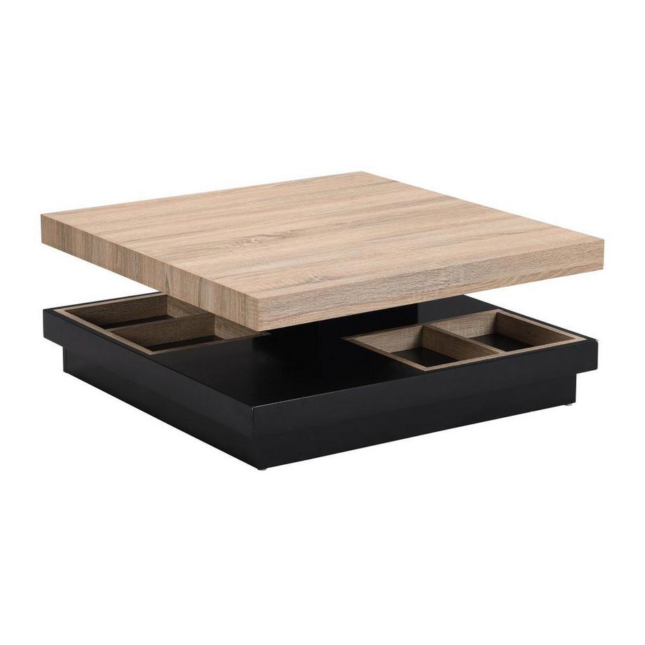 Vente-unique Table basse - Plateau pivotant - MDF laqué noir et naturel - FAUSTO  