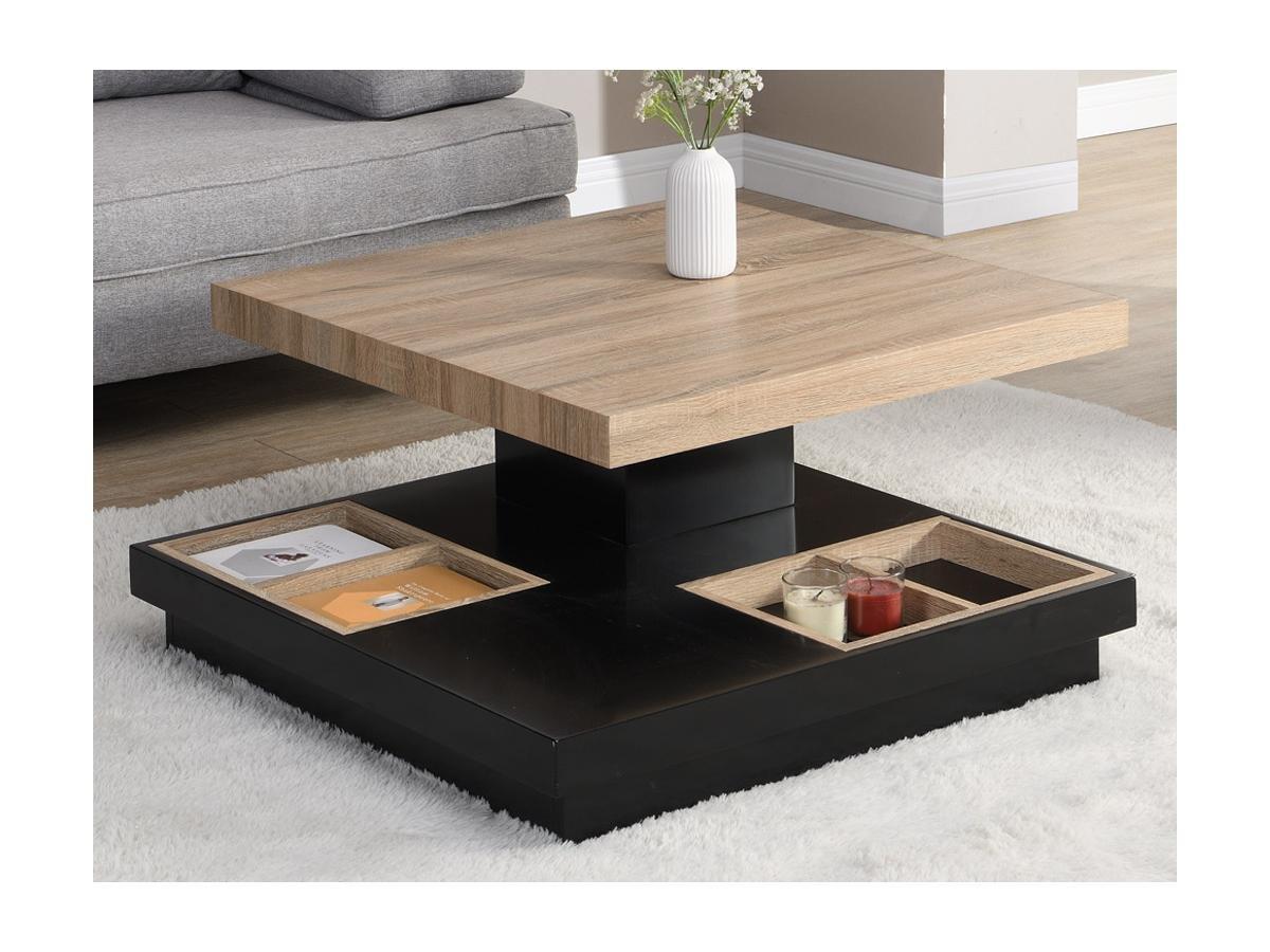 Vente-unique Couchtisch mit drehbarer Tischplatte - MDF - Schwarz lackiert & Naturfarben - FAUSTO  