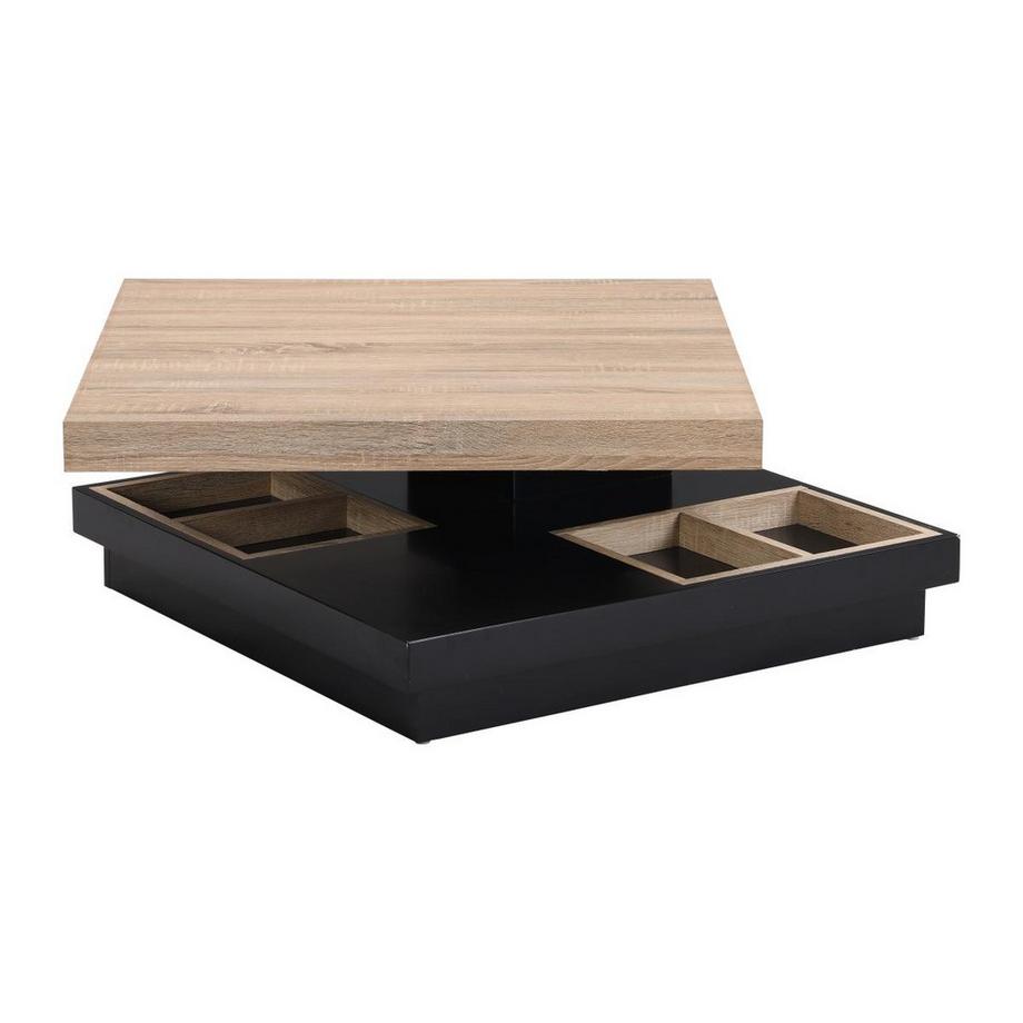 Vente-unique Table basse - Plateau pivotant - MDF laqué noir et naturel - FAUSTO  