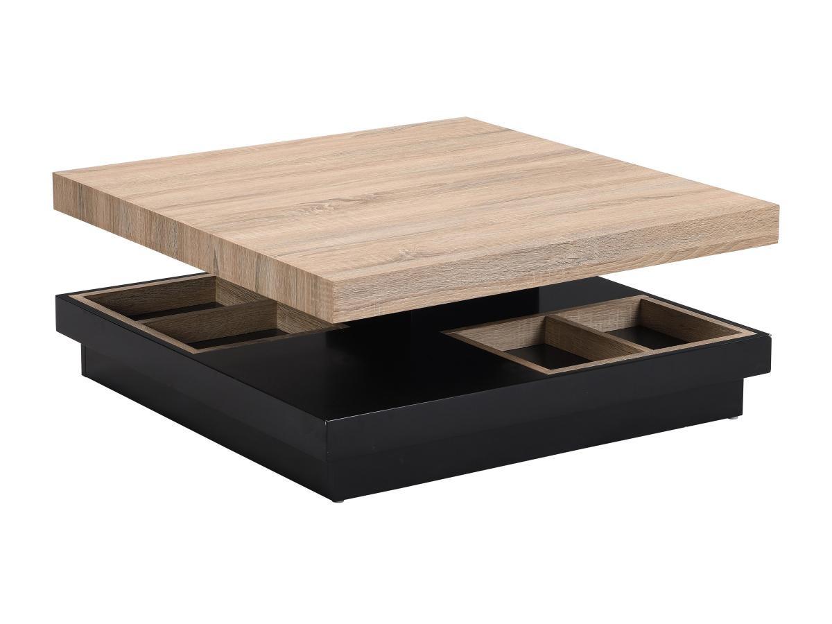 Vente-unique Couchtisch mit drehbarer Tischplatte - MDF - Schwarz lackiert & Naturfarben - FAUSTO  