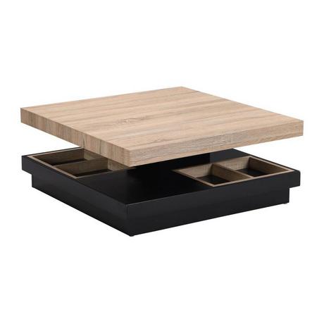 Vente-unique Couchtisch mit drehbarer Tischplatte - MDF - Schwarz lackiert & Naturfarben - FAUSTO  