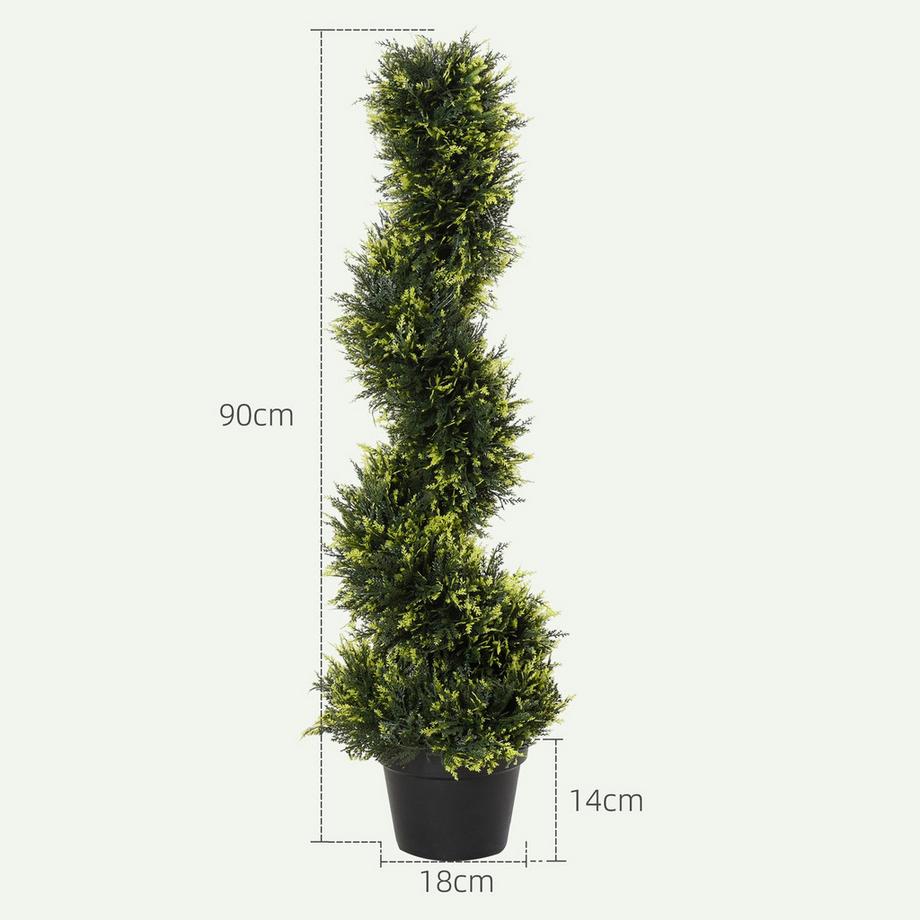 Northio Lot de 2 cèdres artificiels grande plante artificielle 90 cm, plantes artificielles en plastique cèdre en pot, plante en spirale comme de vraies pour salon chambre bureau jardin décoration moderne  