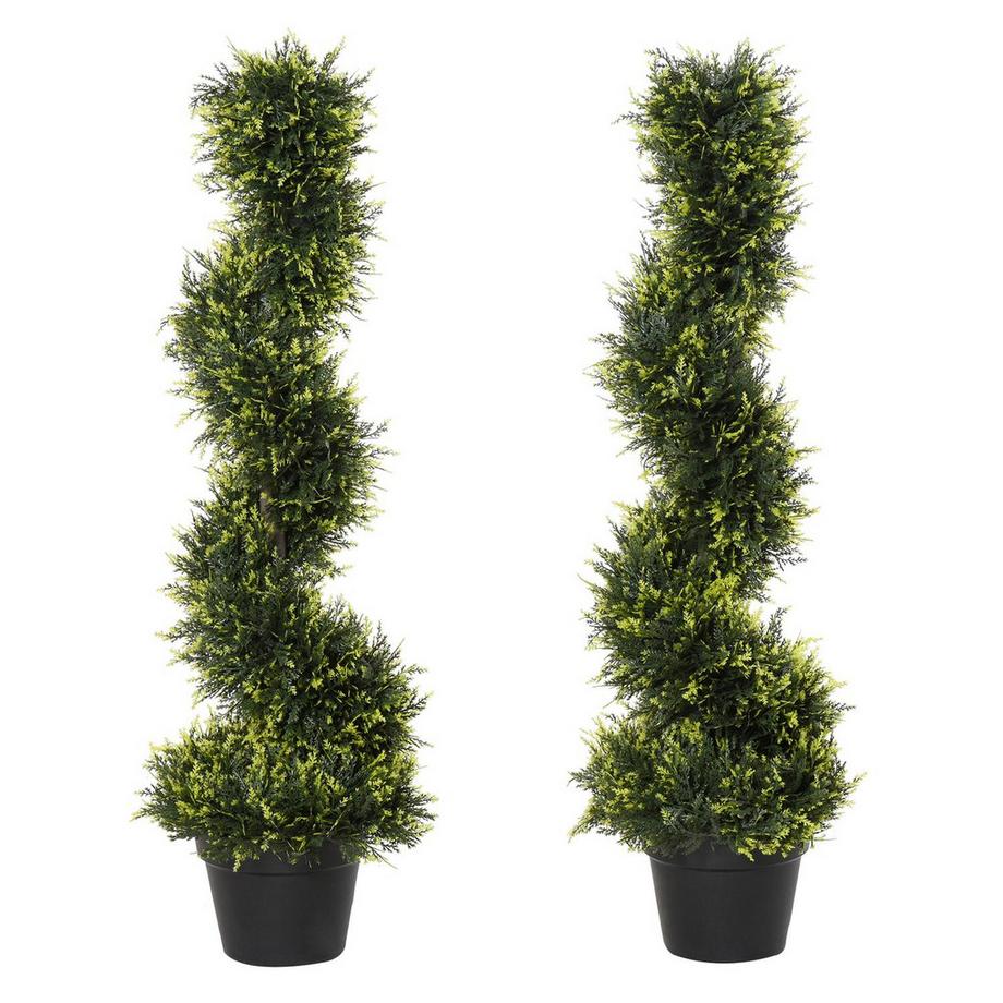 Lot de 2 cèdres artificiels grande plante artificielle 90 cm, plantes artificielles en plastique cèdre en pot, plante en spirale comme de vraies pour salon chambre bureau jardin décoration moderne
