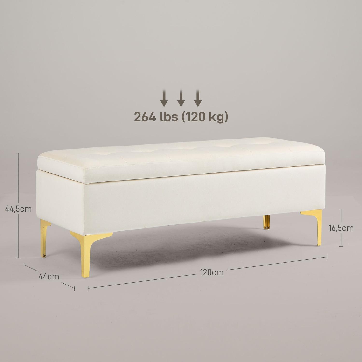 Northio Banc avec espace de rangement, banquette rembourrée aspect velours, pieds en métal, banquette de lit pour salon, chambre, couloir, 120 x 44 x 44,5 cm, beige  