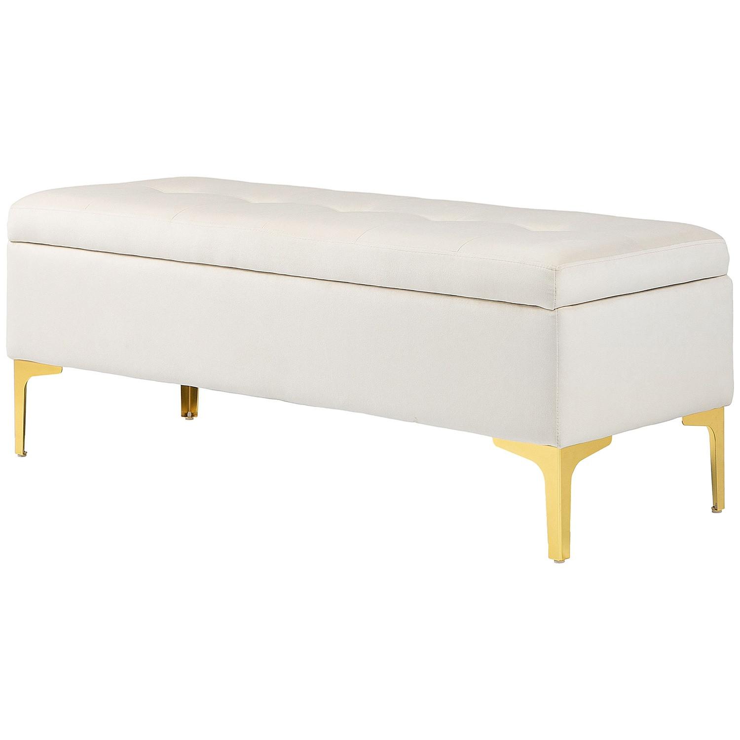 Northio Banc avec espace de rangement, banquette rembourrée aspect velours, pieds en métal, banquette de lit pour salon, chambre, couloir, 120 x 44 x 44,5 cm, beige  