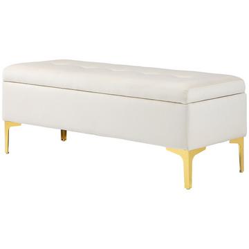 Banc avec espace de rangement, banquette rembourrée aspect velours, pieds en métal, banquette de lit pour salon, chambre, couloir, 120 x 44 x 44,5 cm, beige