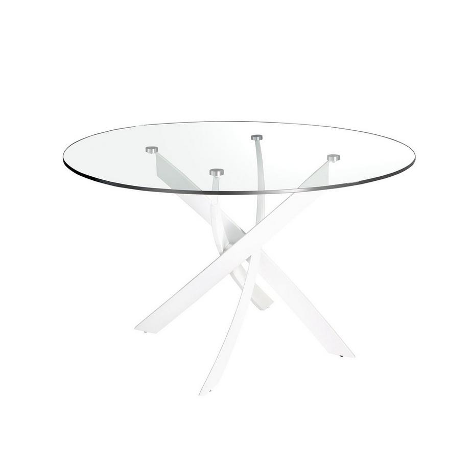 ANGEL CERDA Table à manger ronde verre trempé et acier blanc  