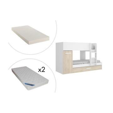 Letto a castello con contenitori + materasso 2 Bianco e Rovere ANTHONY