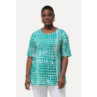 Ulla Popken  T-shirt in cotone Pima con applicazioni, scollo a girocollo e mezze maniche 