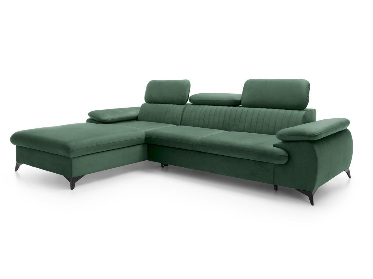 PASCAL MORABITO Canapé d'angle gauche convertible en velours vert SAMARA de Pascal Morabito  