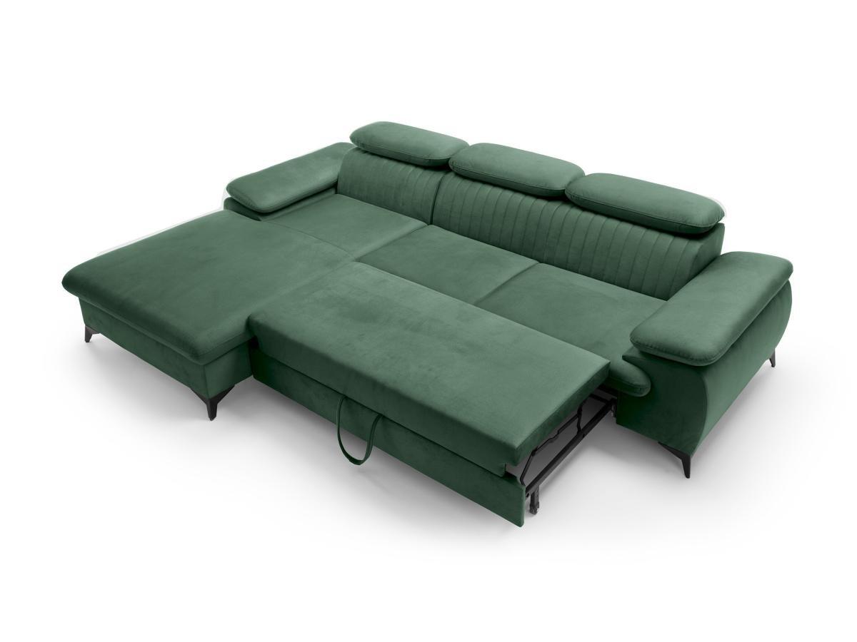 PASCAL MORABITO Canapé d'angle gauche convertible en velours vert SAMARA de Pascal Morabito  
